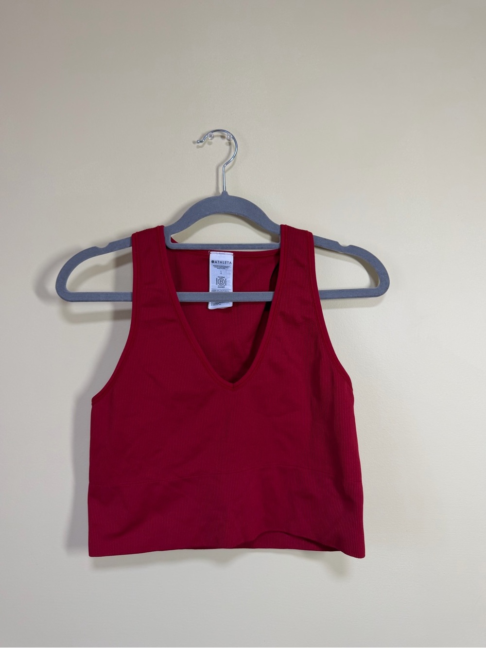 Athleta Deep V Ribbed Crop Tank in Red
